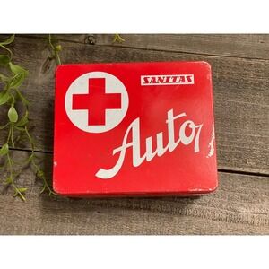 Vintage Car first aid kit- Sanitas metal first aid box first aid auto kit- decor